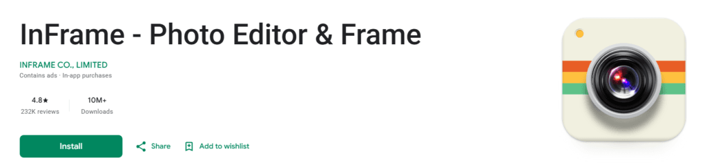 InFrame Instagram photo framing app