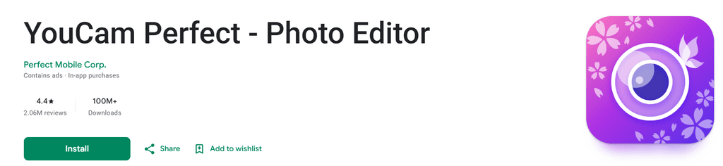 YouCam Perfect photo editor watermark